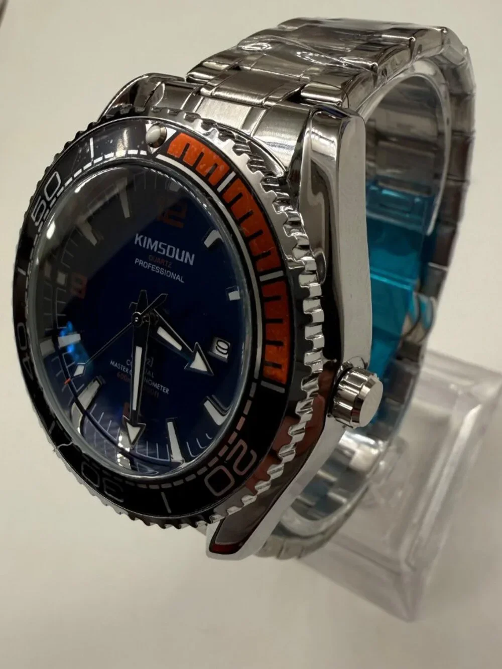 KIMSOUN PROFESSIONAL MENS DIVER STEEL BLUE DIAL 45MM DATE WATCH NIB